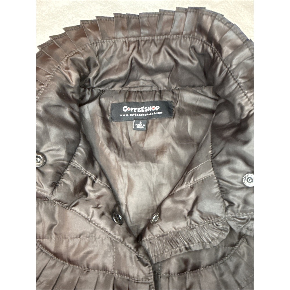 Coffee Shop NY Vest Quilted Women's Size Small Brown Ruffles Coquette Girl - Picture 6 of 14